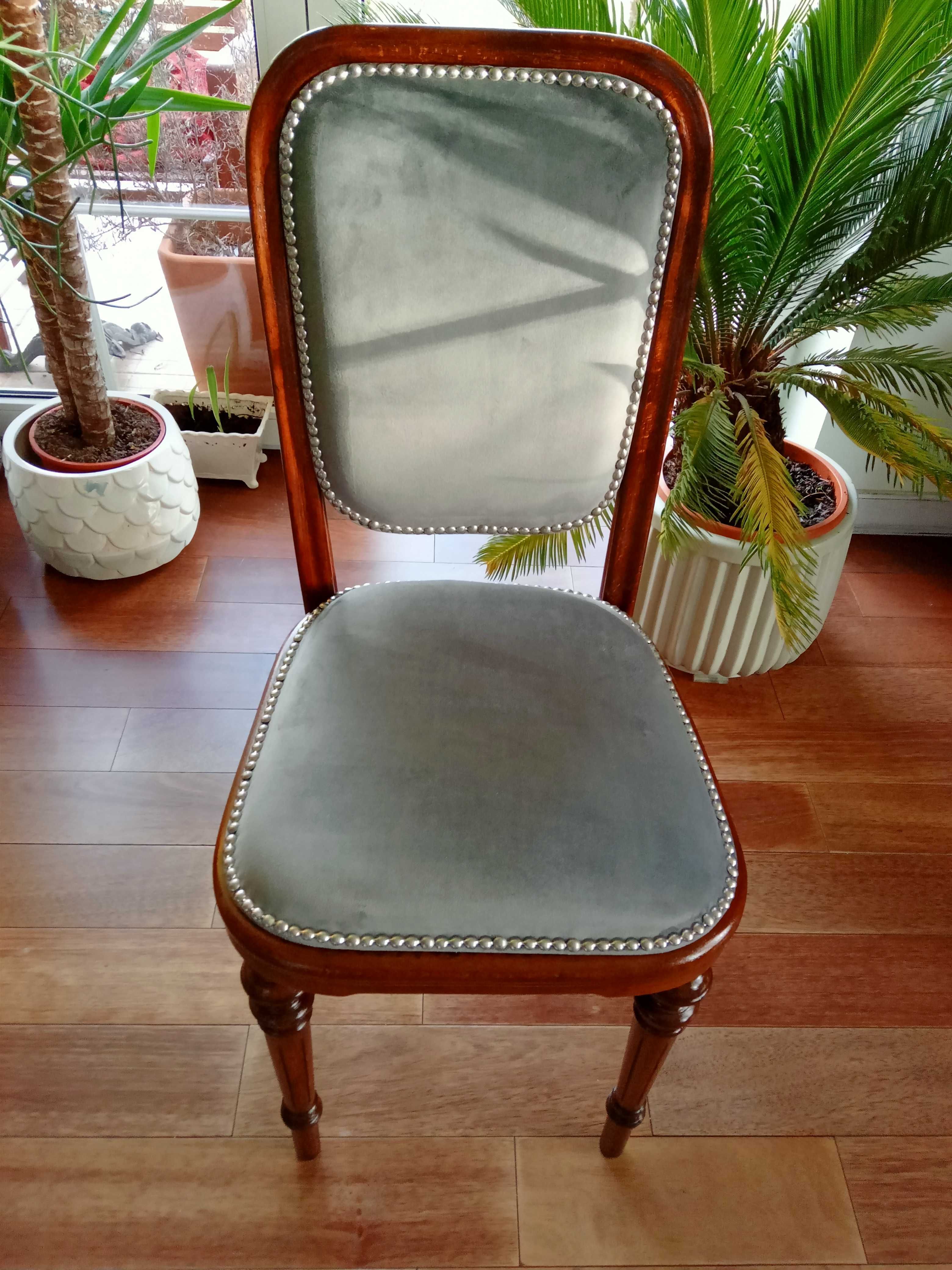 Piękne przedwojenne krzesło z obiciem welurowym ,odnowione-antyk