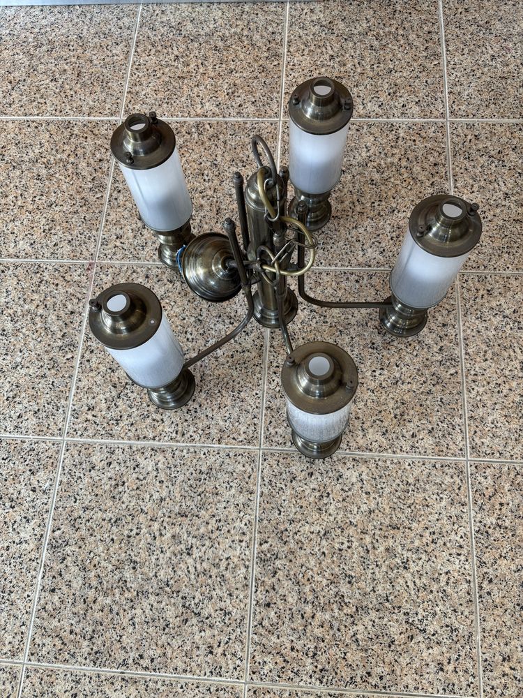 Candeeiro de Tecto Vintage em Latão com 6 Braços