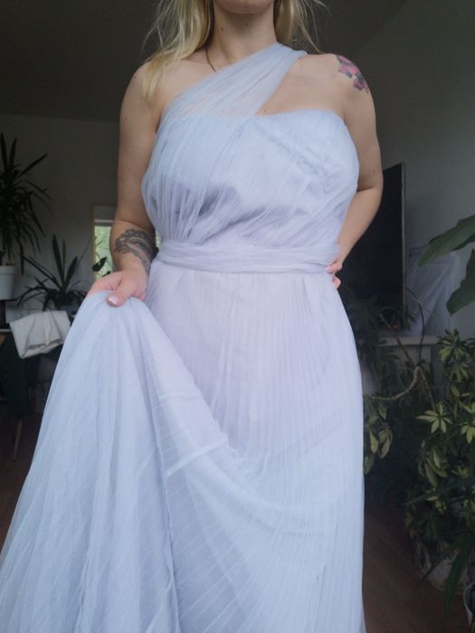 niebieska tiulowa sukienka maxi jedno ramię plisowana 3 xl  46 asos