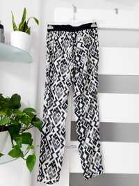 Świetne spodnie r. 36 damskie czarno białe na gumie letnie