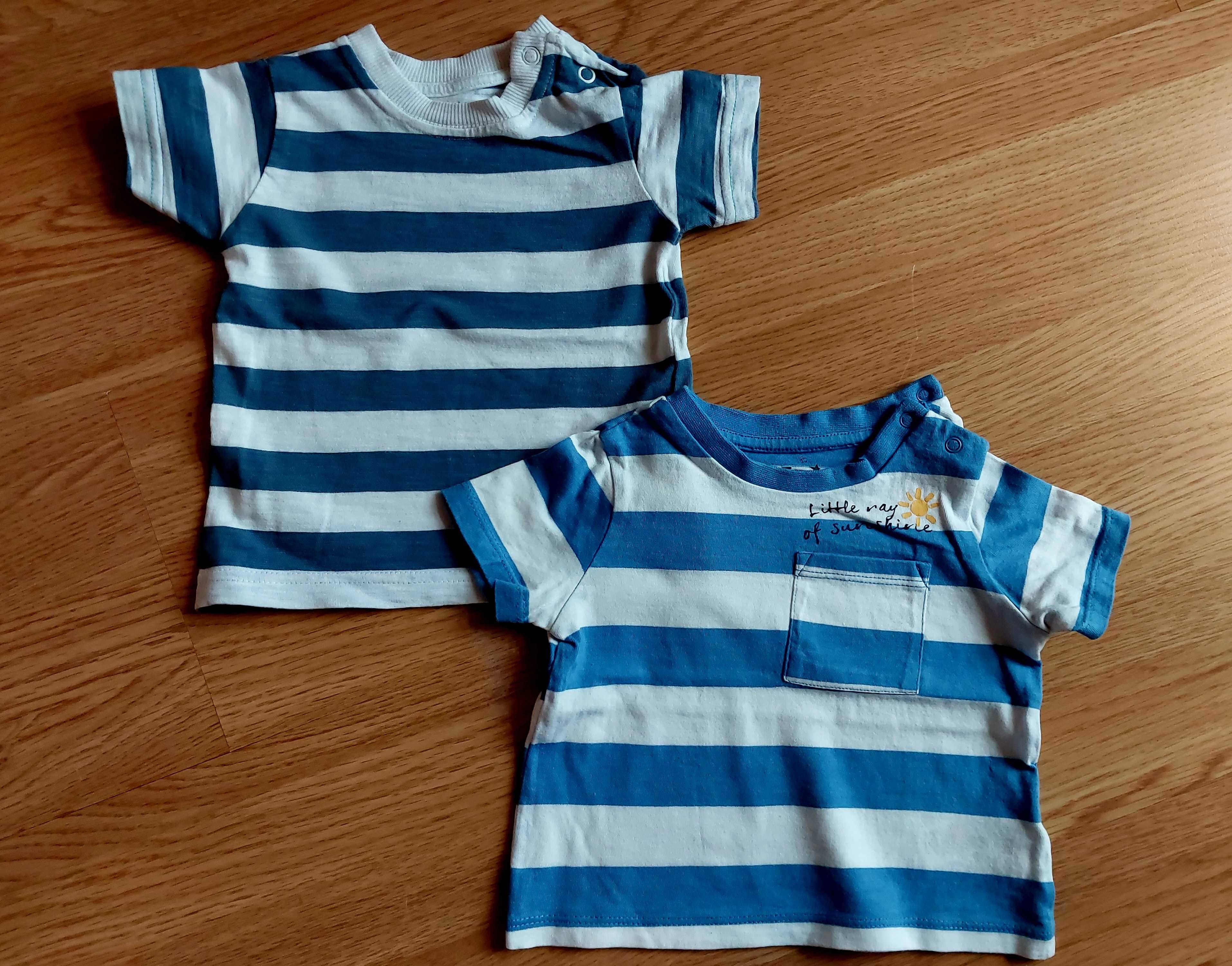 T-shirt w paski, dwie sztuki 62-68, 3-9 m-cy