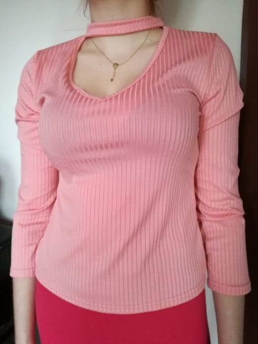Różowa bluzka choker L