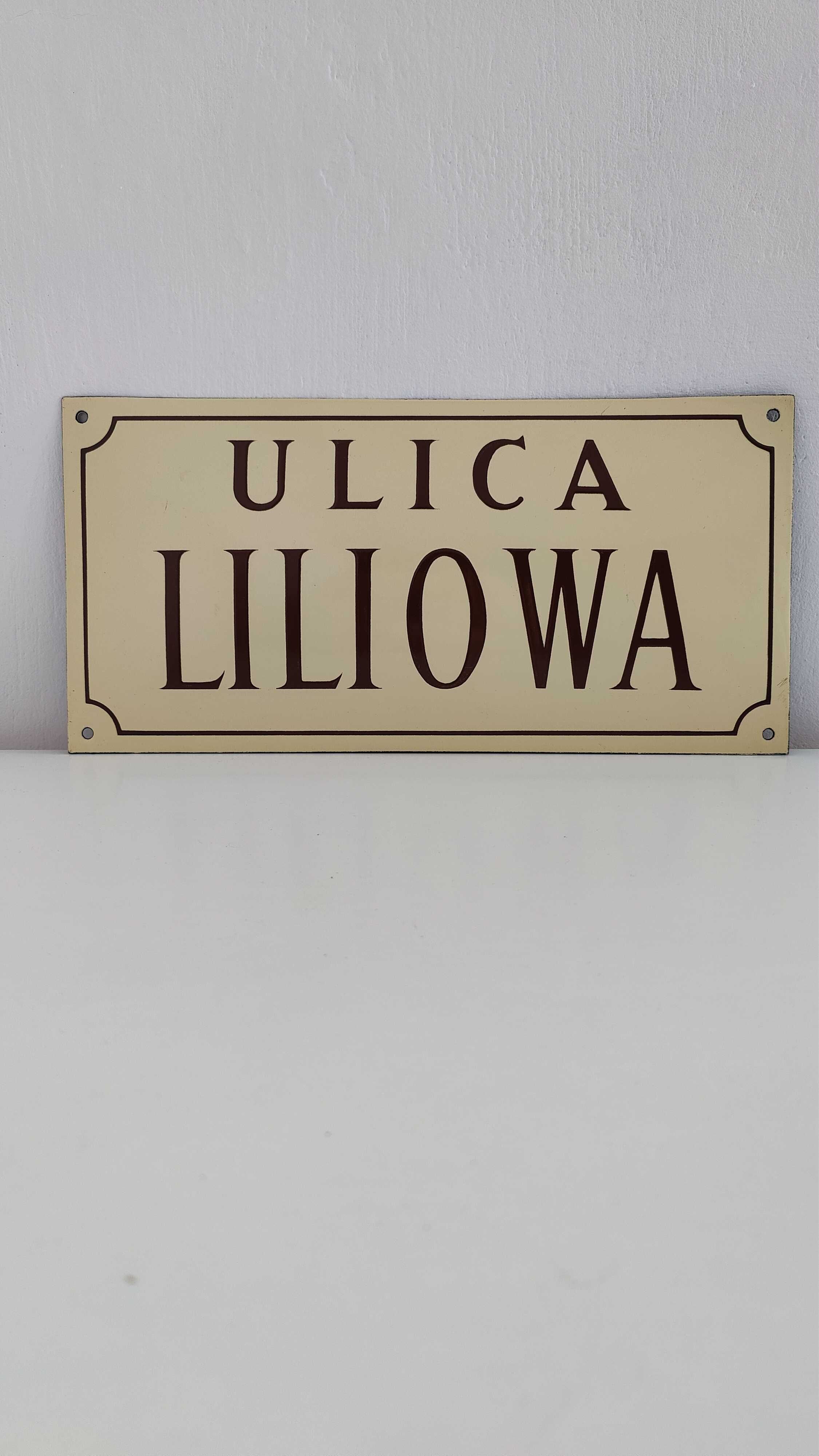 Tablica z nazwą ulicy, ul. Liliowa, emaliowana, metalowa, stara