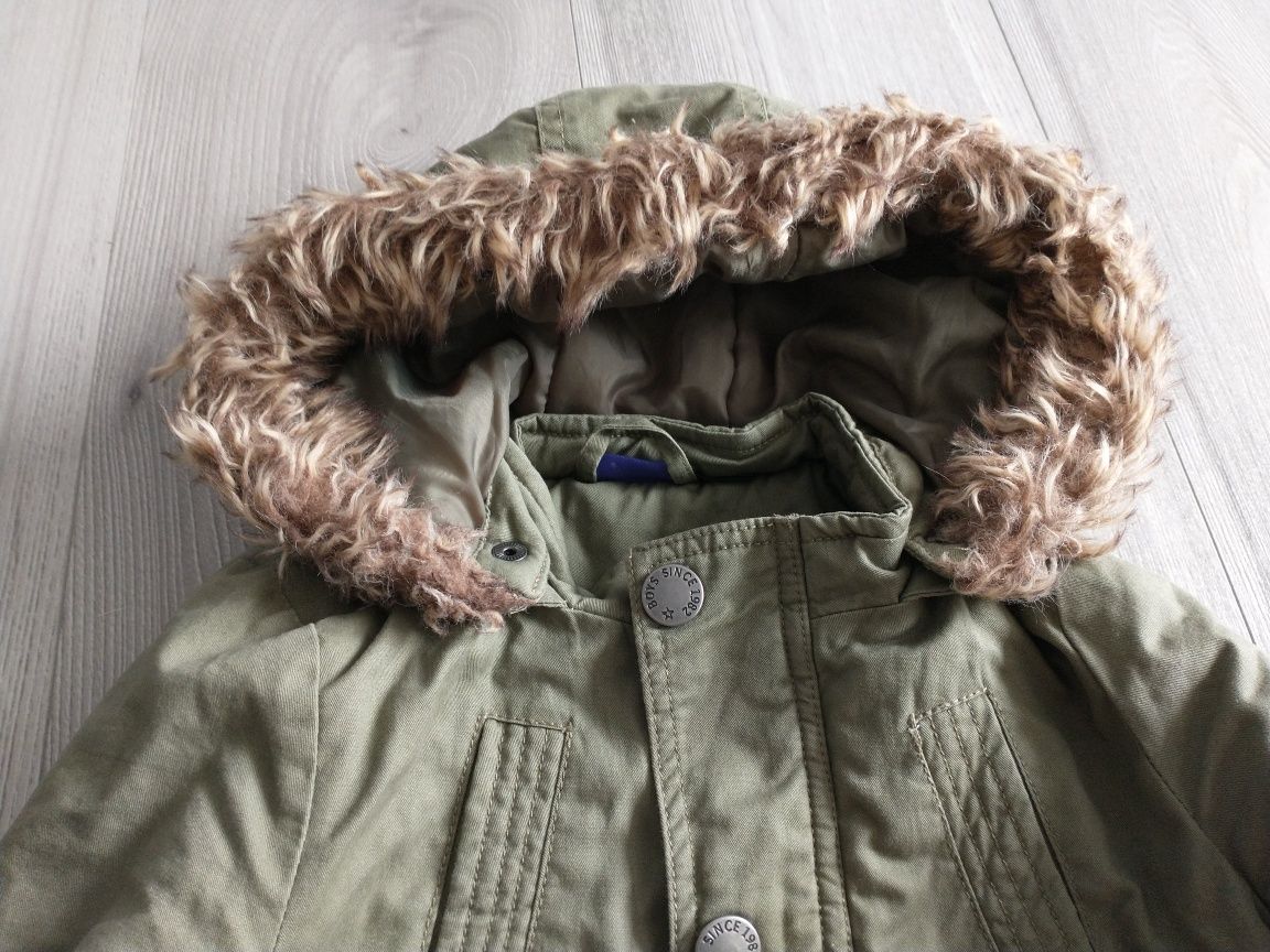 Zimowa parka chłopięca kurtka zimowa kożuszek  khaki z ociepleniem 86
