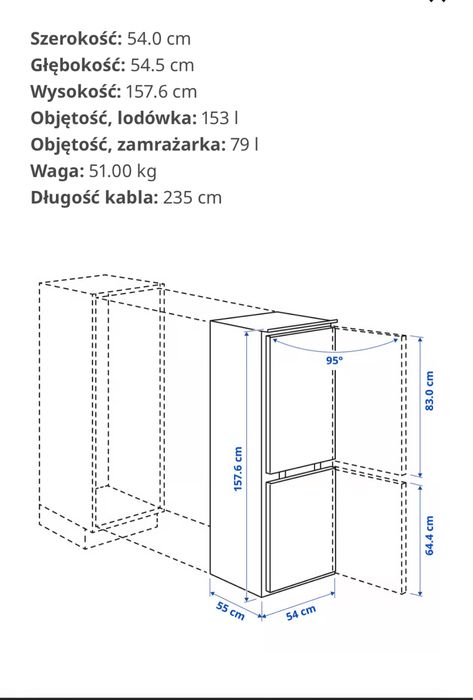 Lodówka ikea DOSTAWA rakall do zabudowy