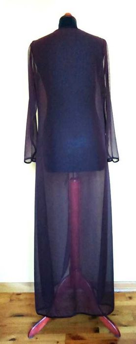 Wieczorowy szyfonowy płaszcz brąz mgiełka sylwester wesele vintage M