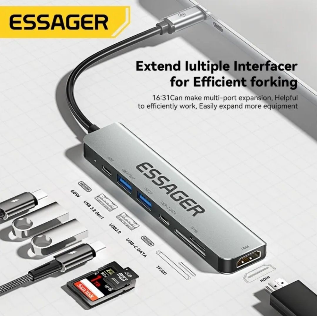 Adaptador Essager (USB-C, HDMI) 7 em 1