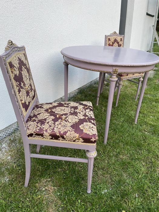 Komplet mebli Ludwik XIV XV, Kanapa, stolik, fotele, krzesła, stół