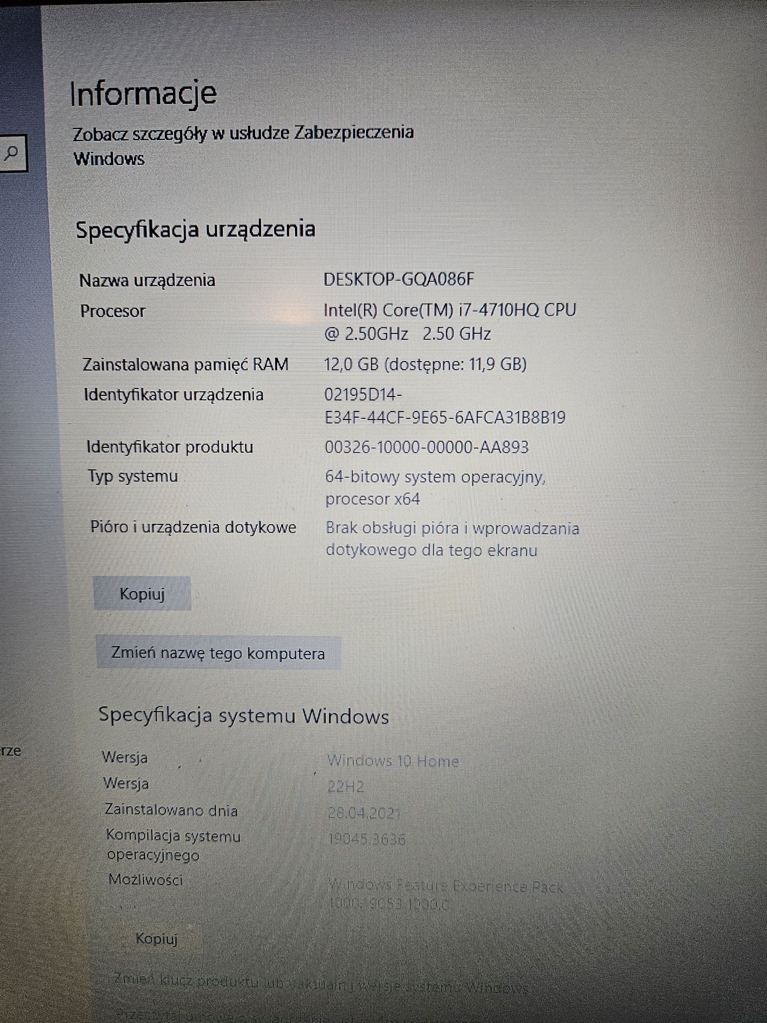 Asus F550J intel core i7 RAM12GB Win 10 GE force gtx850m dysk ssd+ hdd