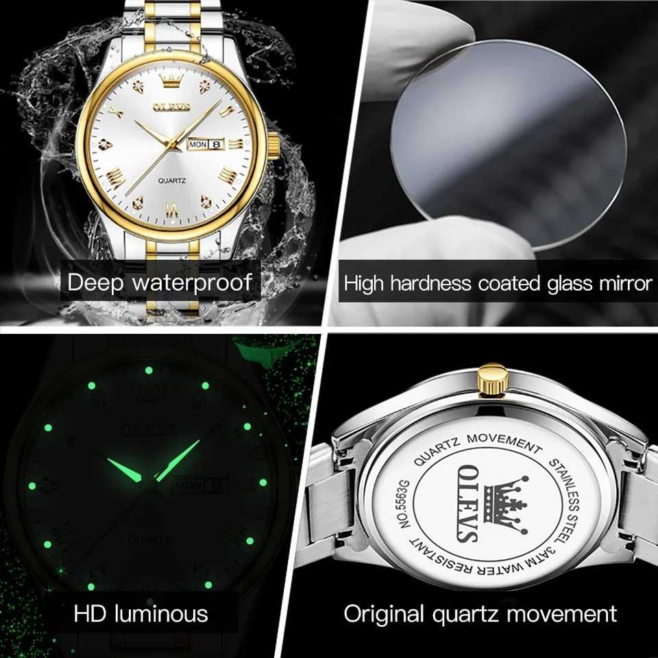 Zegarek kwarcowy Olevs 40mm srebrny złoty unisex datownik WR30 BOX