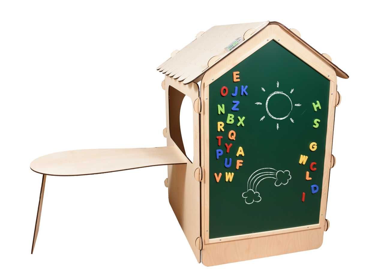 DOMEK Ogrodowy dla DZIECI Drewniany STOLIK Tablica Kredowa 86x137x105