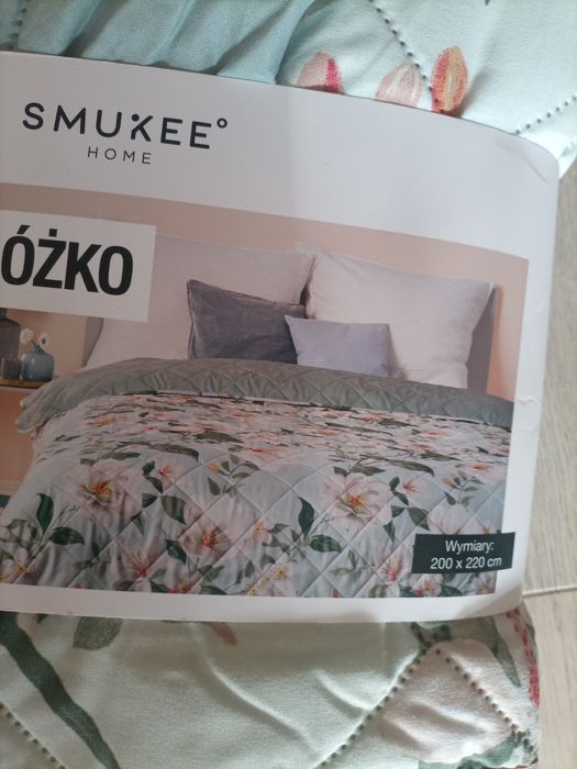Narzuta kapa dekoracyjna pled SMUKEE 220x200cm wzór kwiaty łąka liście