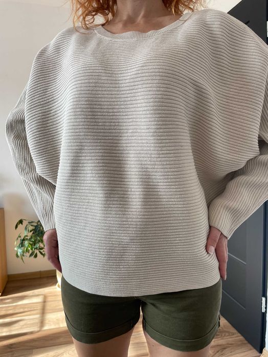 Bawełniany sweter kremowy nietoperz oversize H&M 38