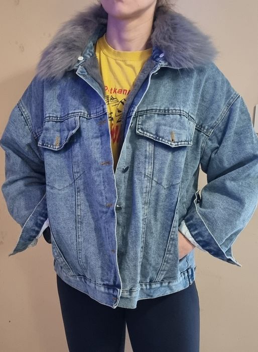 Kurtka przejściowa jeansowa retro vintage z odpinany kołnierzem