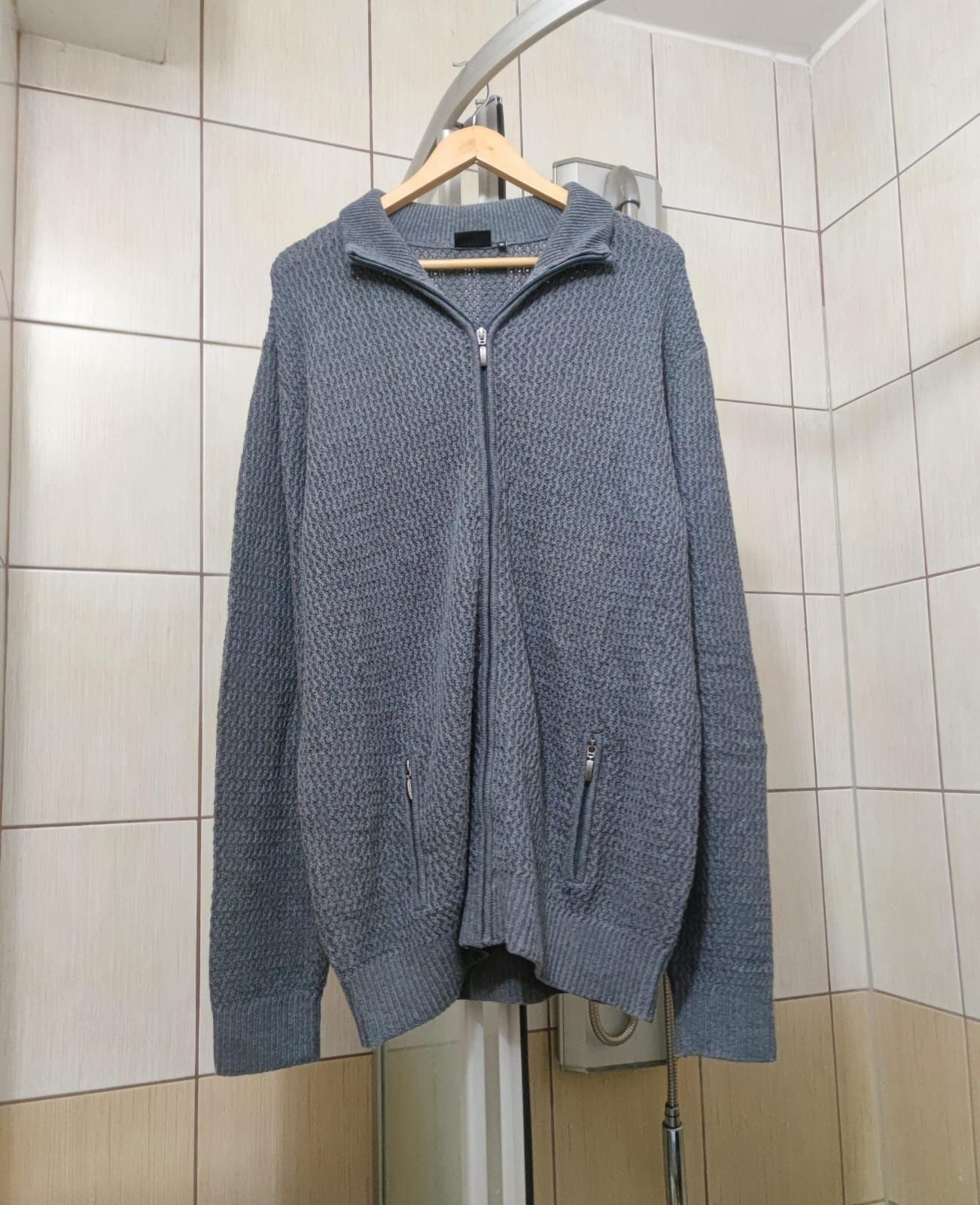 Sweter klasyczny Bernd Berger 3XL xxxl męski sweterek szary siwy jasny