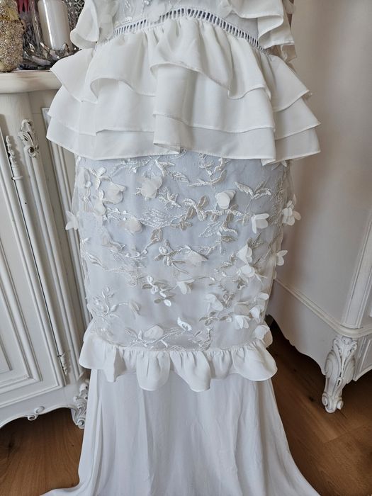 Piękna długa biała sukienka suknia motylki S 36