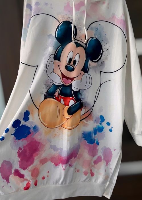 NOWA długa bluza-tunika oversize z kapturem,kultowy wzór Mickey Mouse