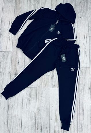 Bawełniany dres ADIDAS bluza z kapturem spodnie Granatowy Damski XL