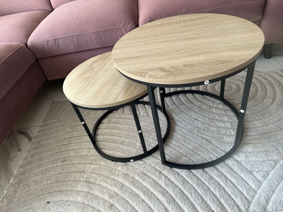 Nowy Stolik Kawowy Okrągły Podwójny Loft 2 Sztuki Industrialny Salonu