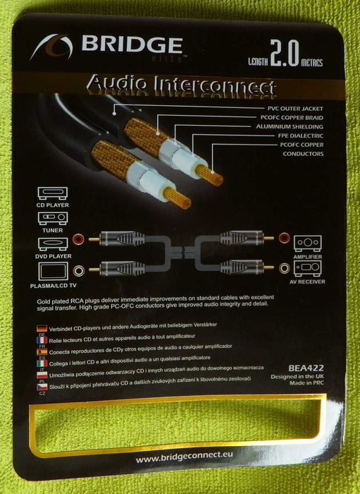 Przewody audio 2 metry, z pozłacanymi końcówkami. Nowe.
