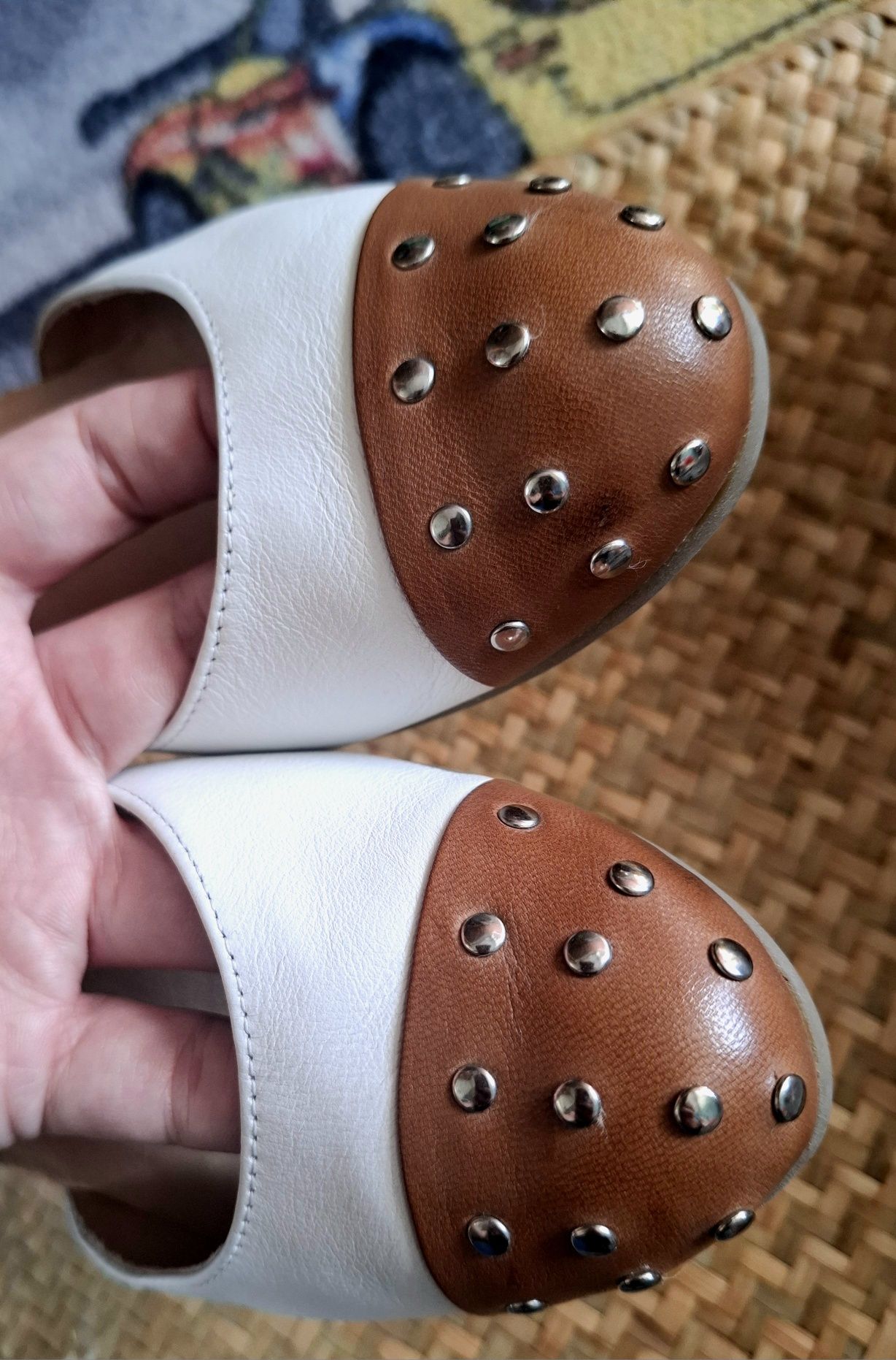 Ryłko skóra naturalna buty obcas sandały słupek skórzane