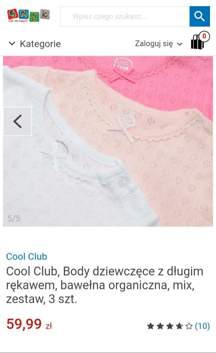 Smyk, Cool Club- body z długim rękawem z bawełny organicznej rozm. 62