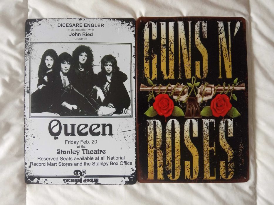 Placas Decorativas em Metal - Queen/Guns N Roses
