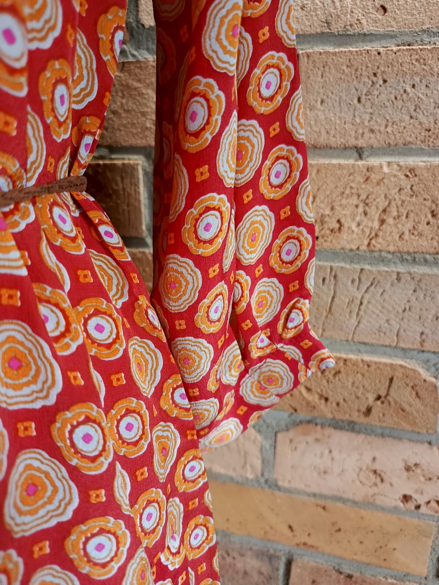 Sukienka jedwabna Joyce & Girls XS 100% silk boho wzór retro kolorowa