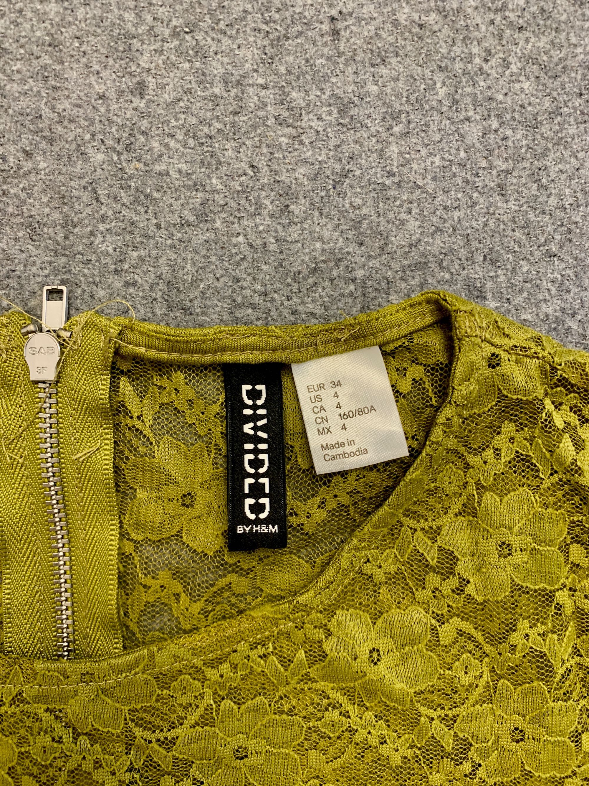 H&M bluzka z baskinką koronkowa zielona oliwkowa - rozmiar 34 XS
