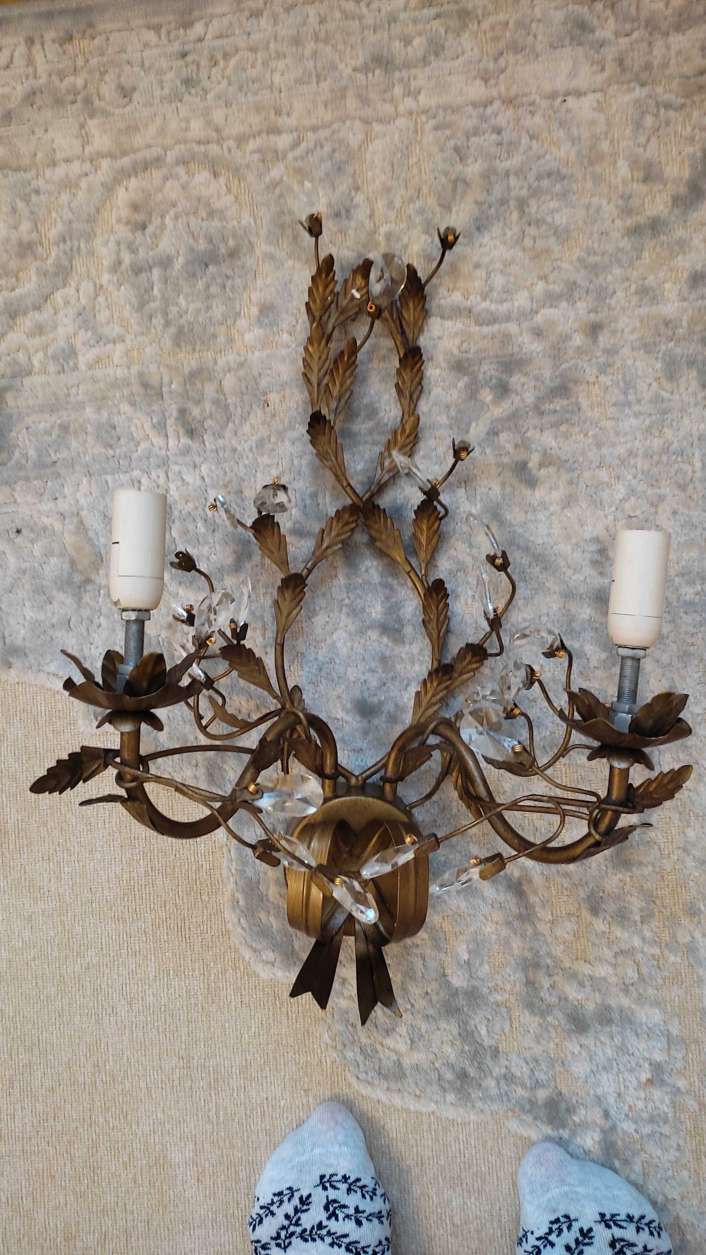 lampa kryształowa, 3 szt kinkietów