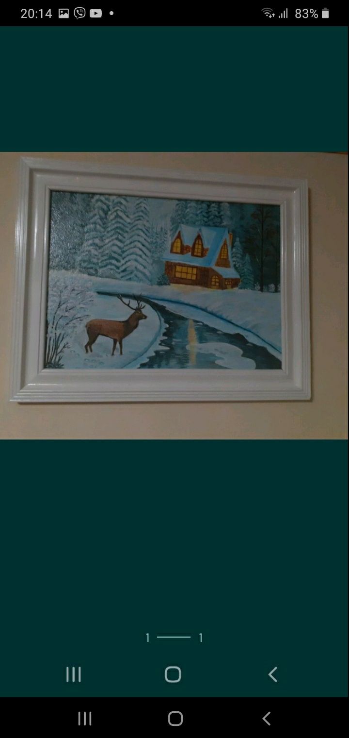 Картина  зимовий пейзаж намальована акриловими фарбами
