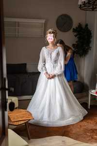 Suknia ślubna księżniczka A brokatowa