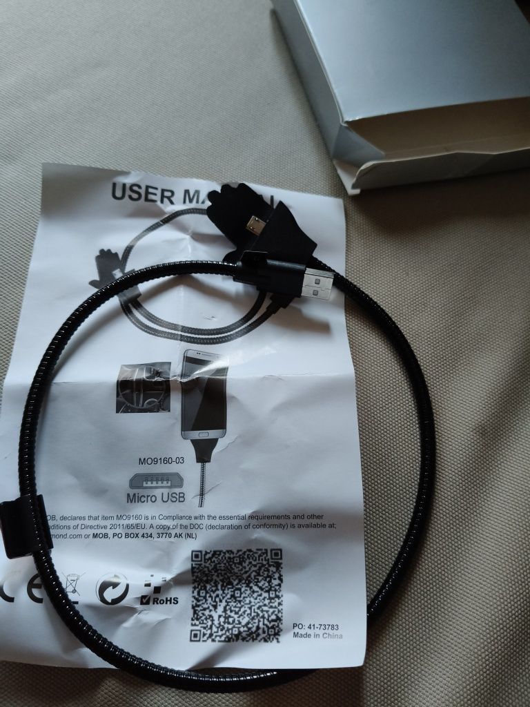 Kabel micro USB łapka, sztywny