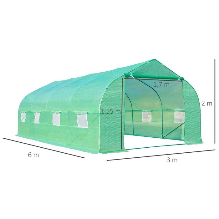 Estufa para Horta e Jardim 6x3x2m em Aço Galvanizado com 8 Janelas