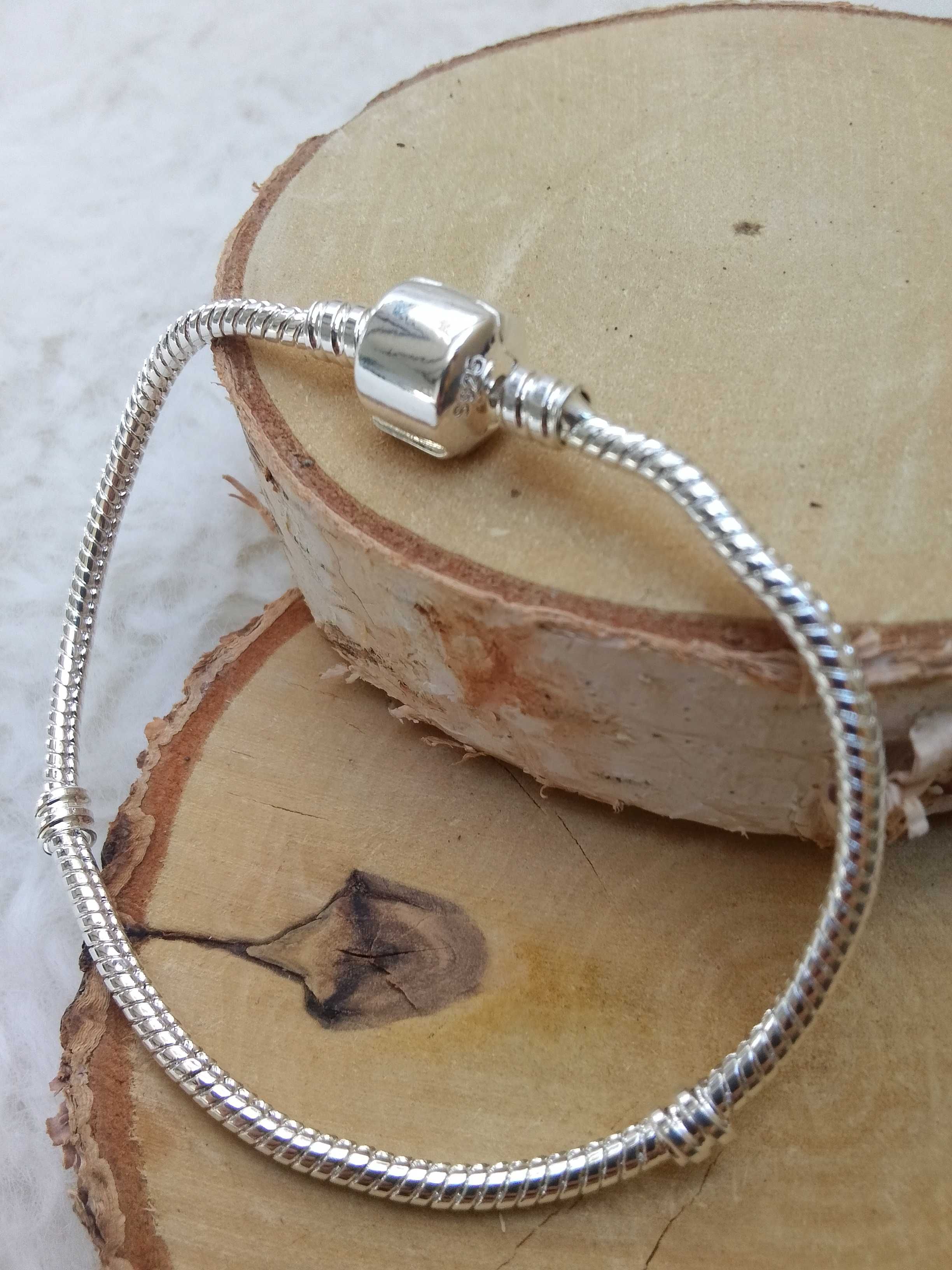 Nowa Bransoletka modułowa srebrna na beczka 19 cm typu Pandora żmijka