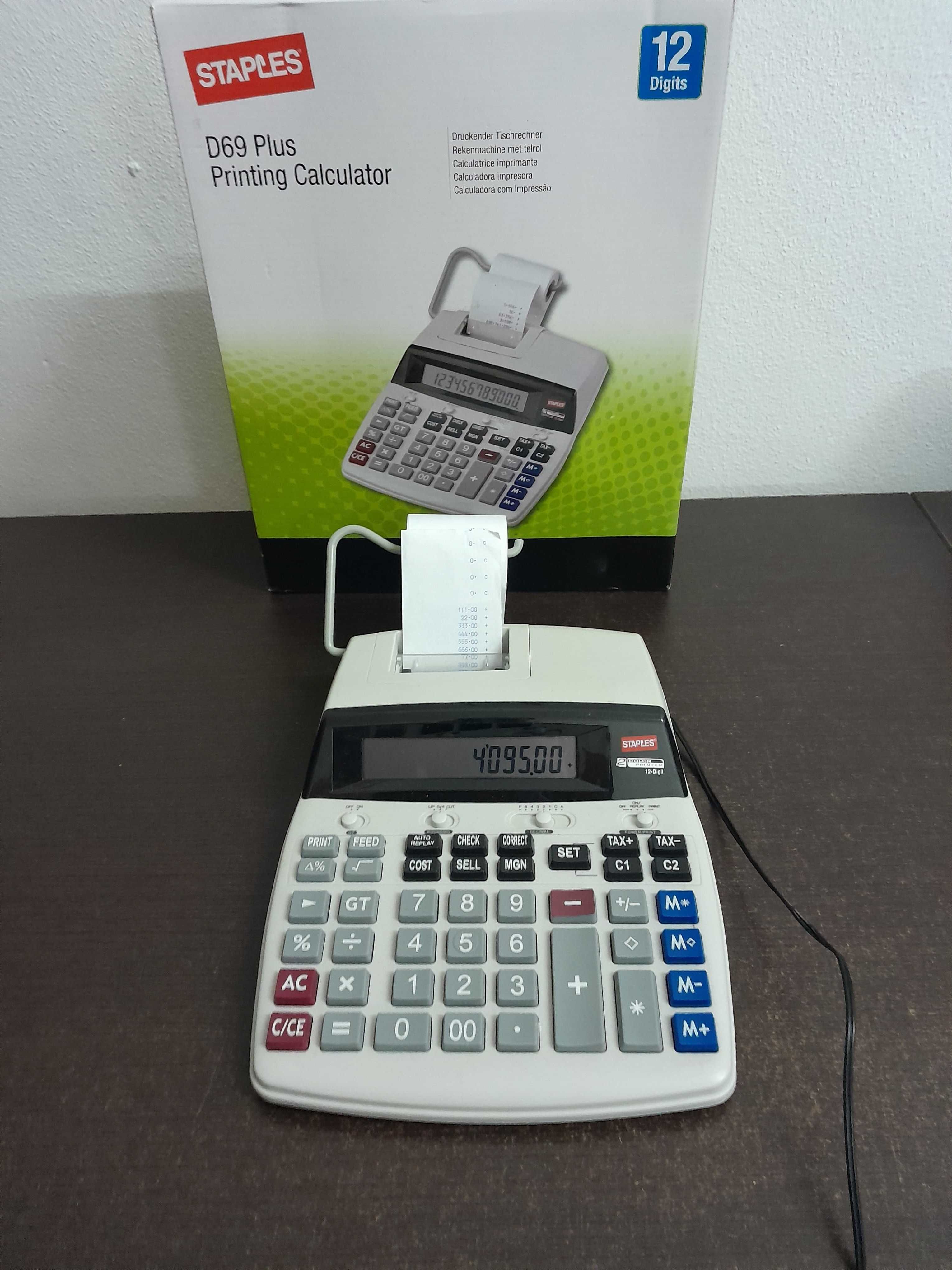 Calculadora com Impressão D69PLUS, Visor LCD 12 Dígitos, Branco