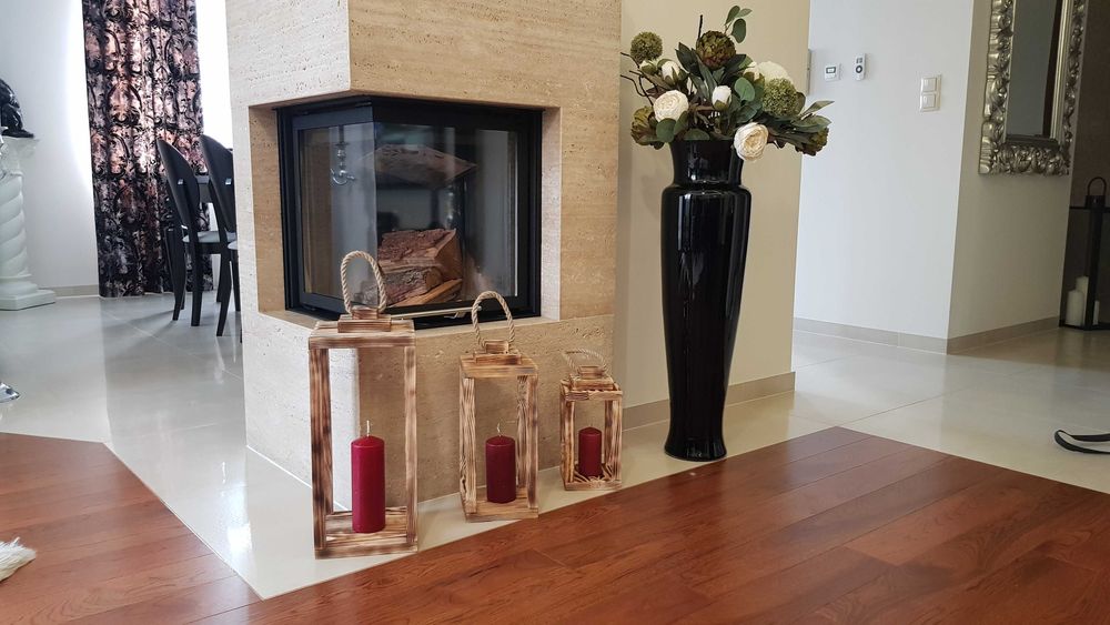 3 Lampiony ozdobne drewniane 49cm, 39cm i 29cm