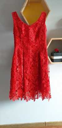 Czerwona sukienka, gipiura, koronka, 38-40, komunia, wesele