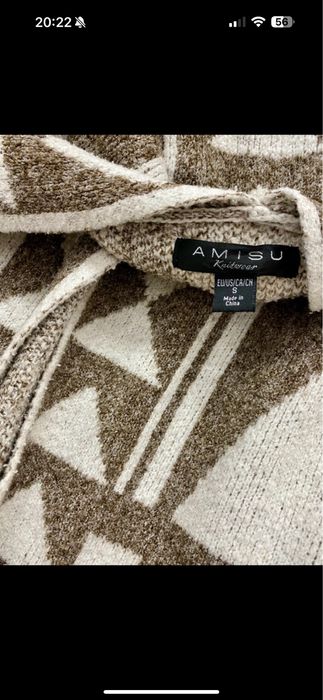 Kardigan wzorzysty amisu bialo bezowy sweter cieply