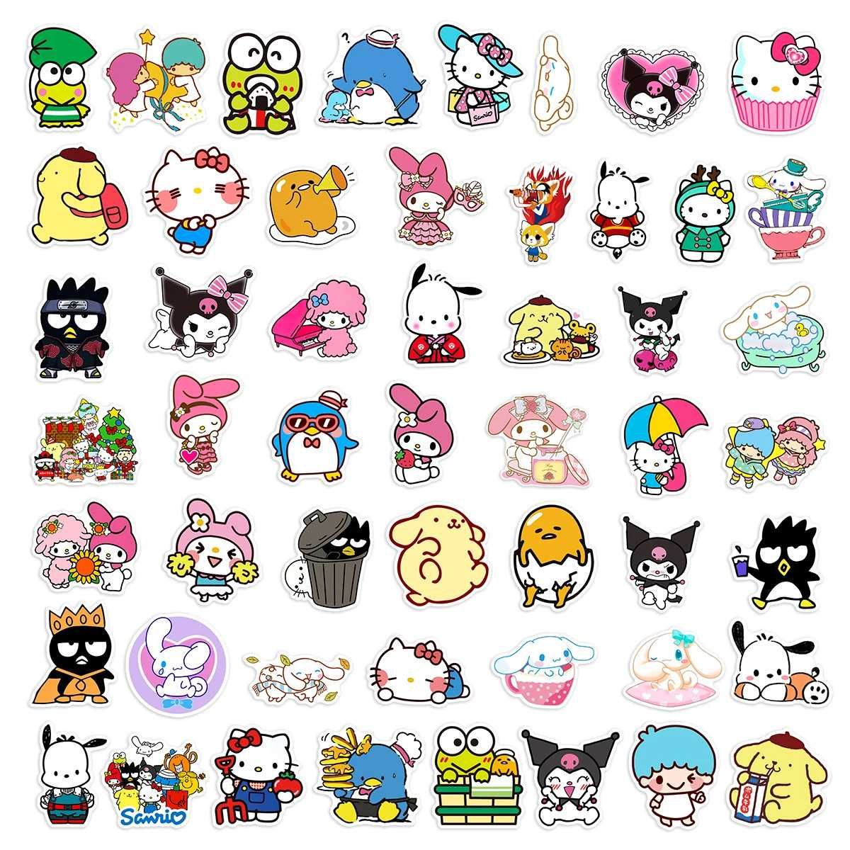 50 naklejek Pompompurin Kuromi Cinnamoroll My Melody Hello Kitty