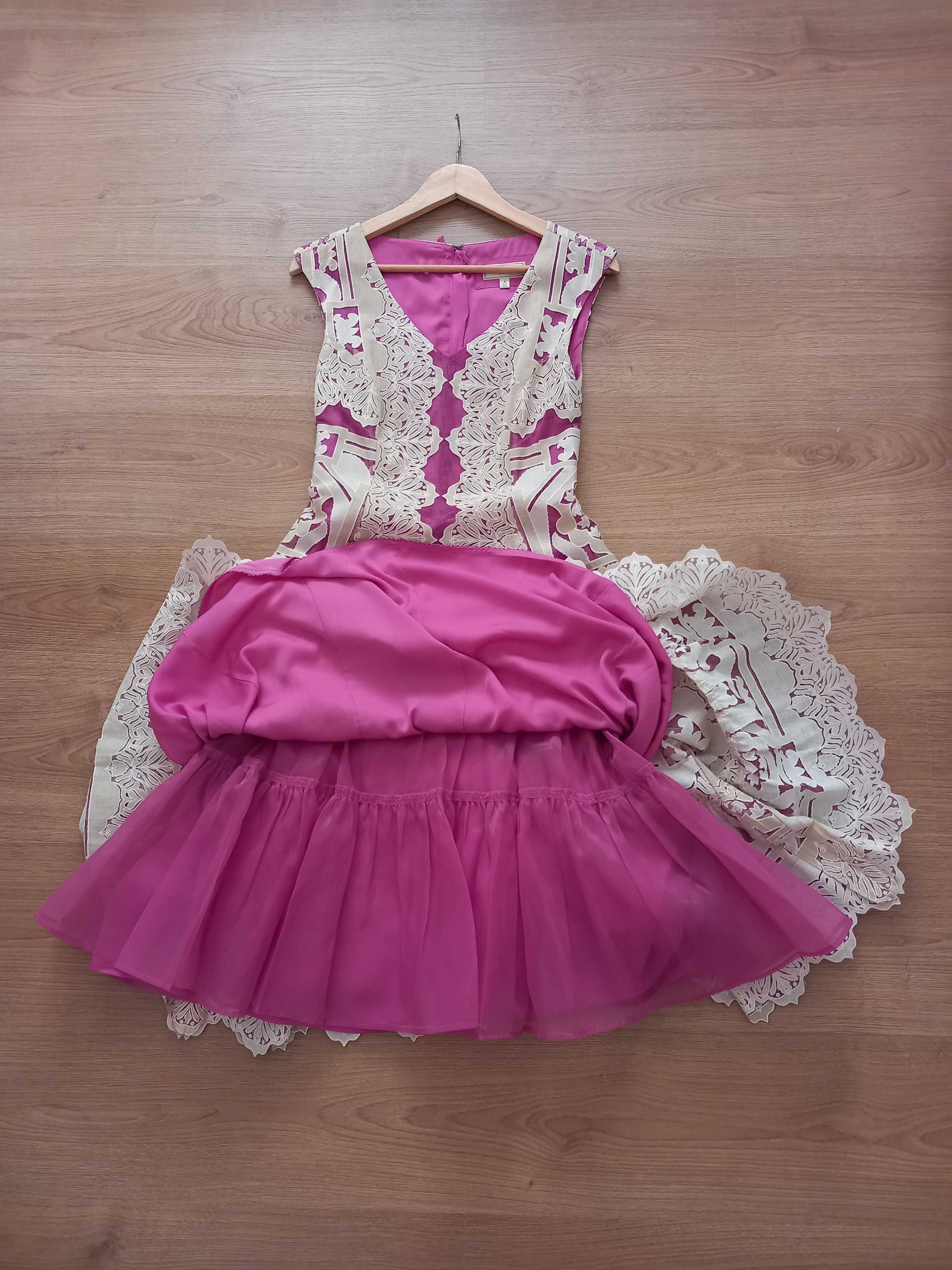 Vestido renda rosa/bege estilo vintage T36 (Anthropologie). Como novo.