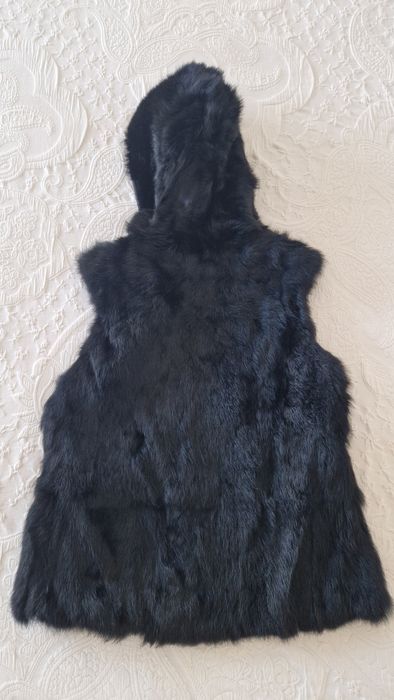 Colete de pelo sintético, preto, tamanho S