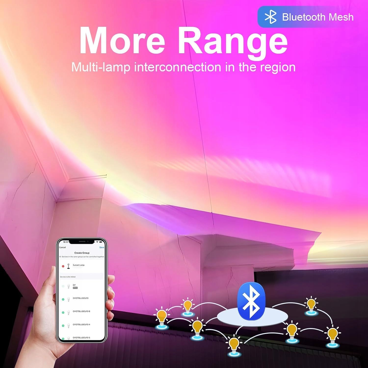 Lampka Projektor Światło Zachodzącego Słońca RGB Smart Bluetooth Apk