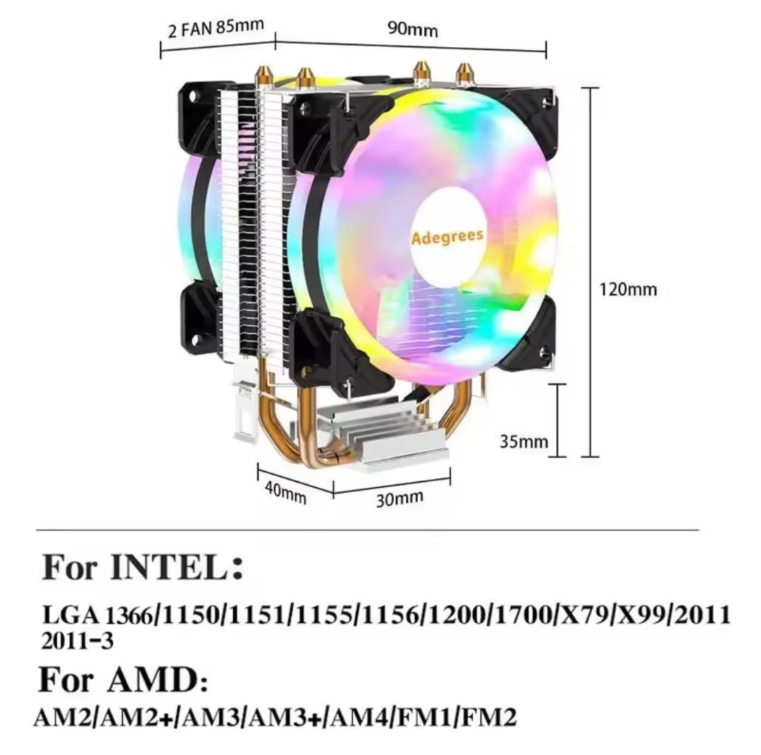 Процессорный кулер Adegrees RGB 4pin 105TDP для Intel и AMD Новый