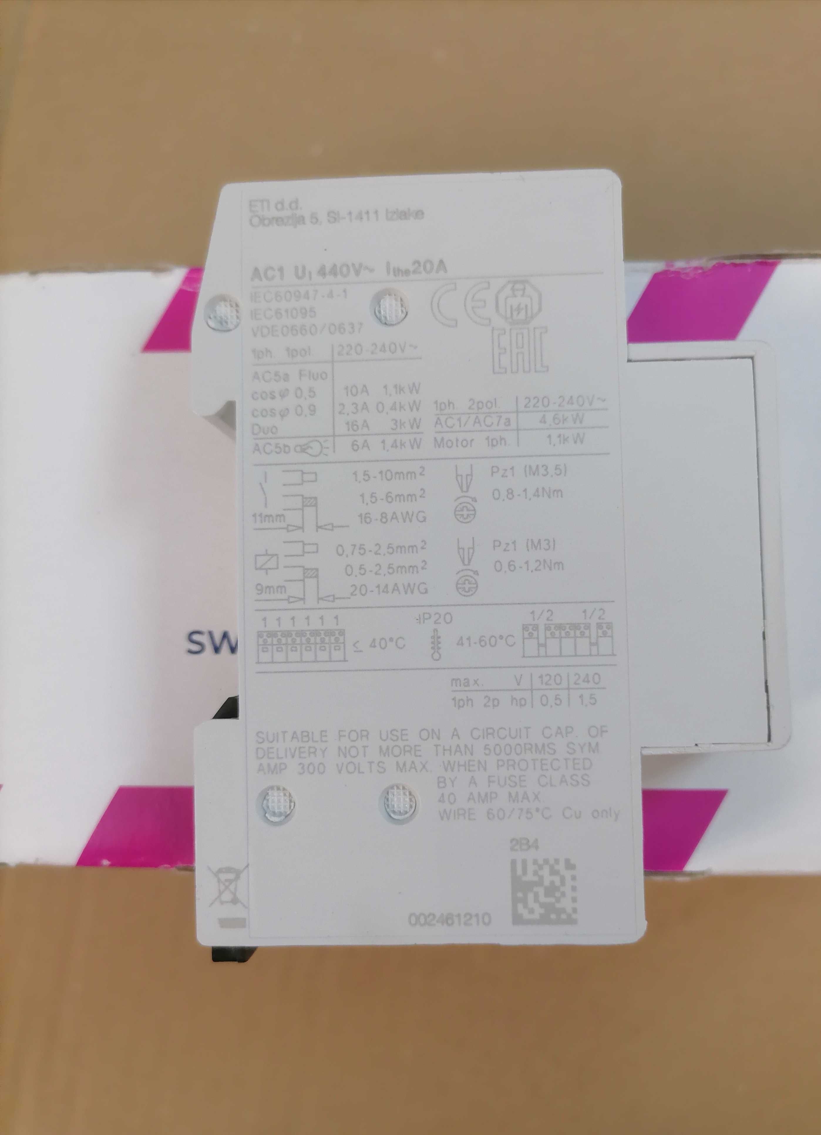 Stycznik ETI 40A modułowy 3 fazowy 4P 230V R40-40 na szyne NOWY
