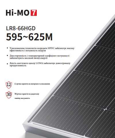 Сонячні панелі Longi 610Вт | $0.128/Вт | Продаж палетами | Опт/майстри