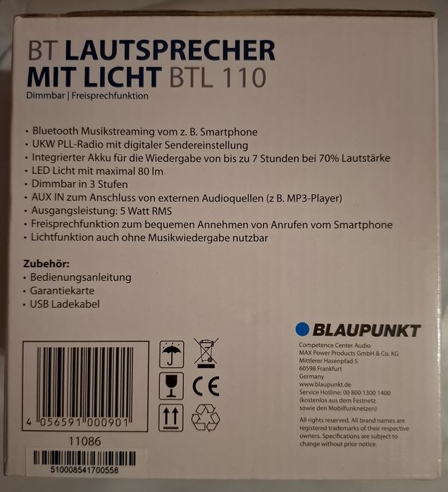 Głośnik Bluetooth Blaupunkt z lampką led