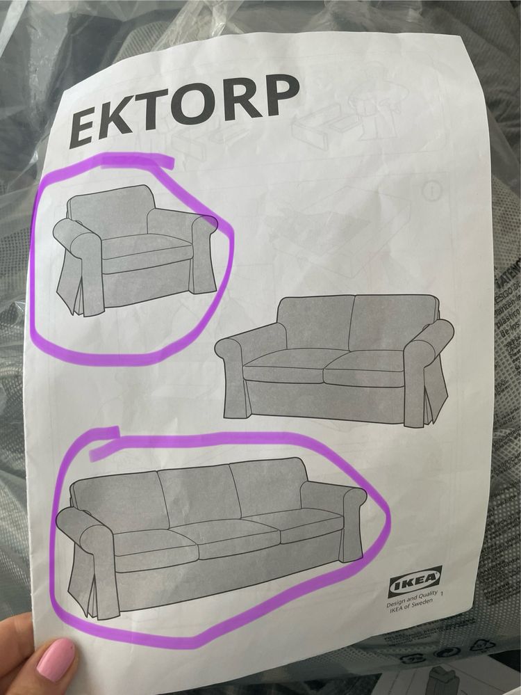 Pokrowiec na fotel i 3 osobową sofę Ektorp