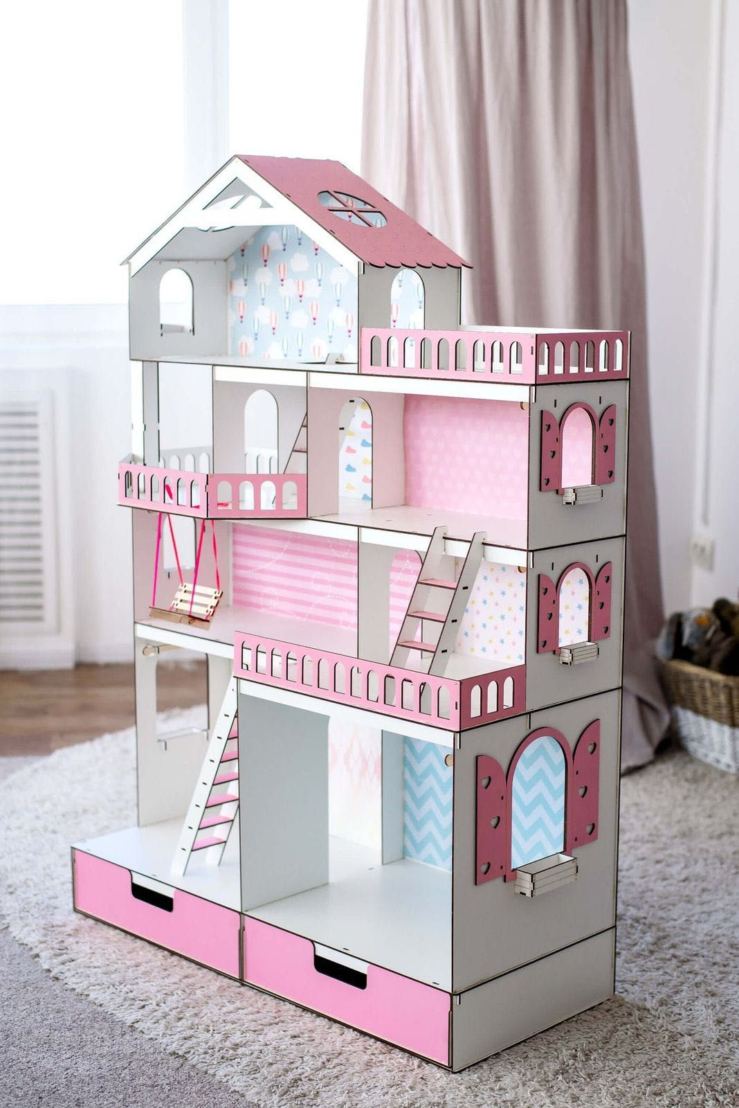 Ляльковий будиночок NestWood Великий рожевий особняк для ляльок