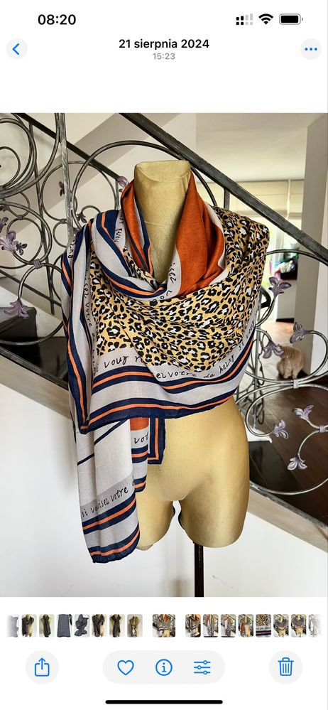 Chusta lniana szal pareo sarong z lnu len 180 cm x 90 cm plaża lato